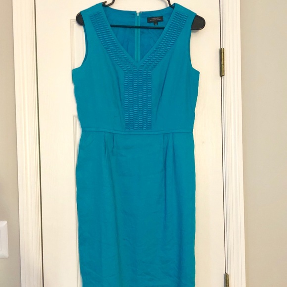 Tahari turquoise linen sheath dress - Picture 1 of 3